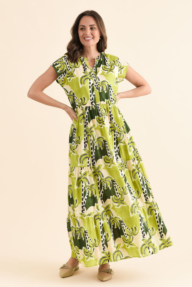 Avery Green Tropical Cotton Dress,Full Body,Brunette model,alt text|model:MJ image 6