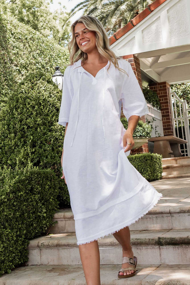 Ayesha White Linen Cotton Dress