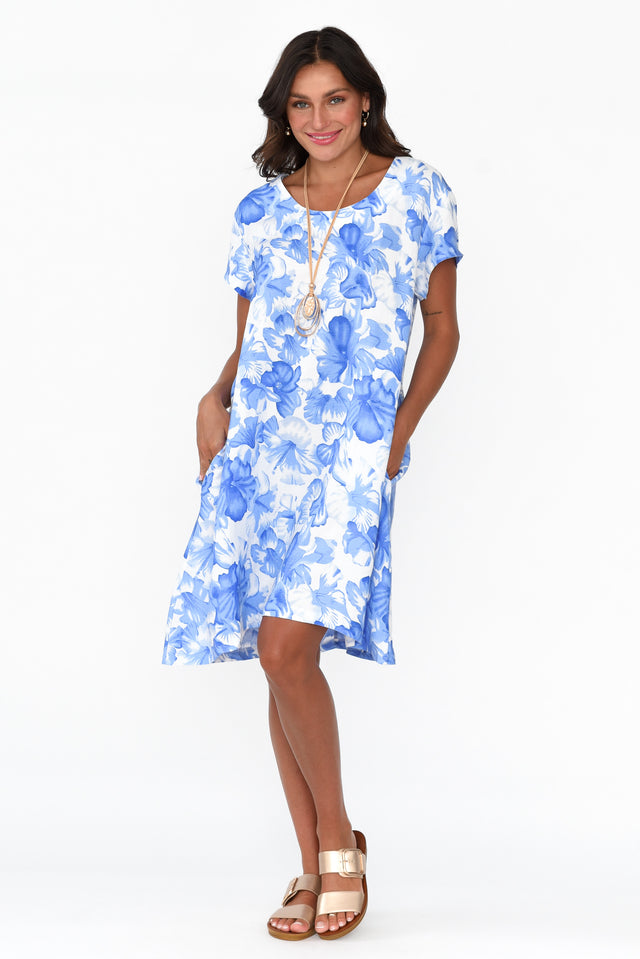 Ayita Blue Flower Linen Dress