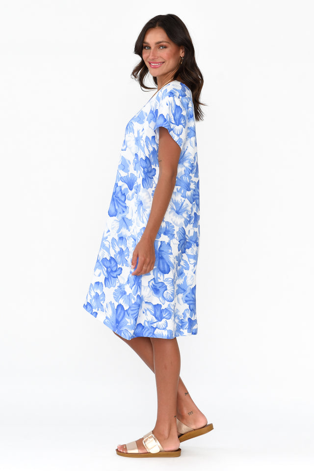 Ayita Blue Flower Linen Dress