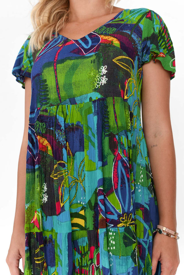 Azalea Turquoise Botanical Crinkle Dress image 7