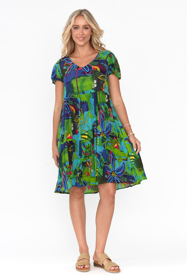 Azalea Turquoise Botanical Crinkle Dress image 2