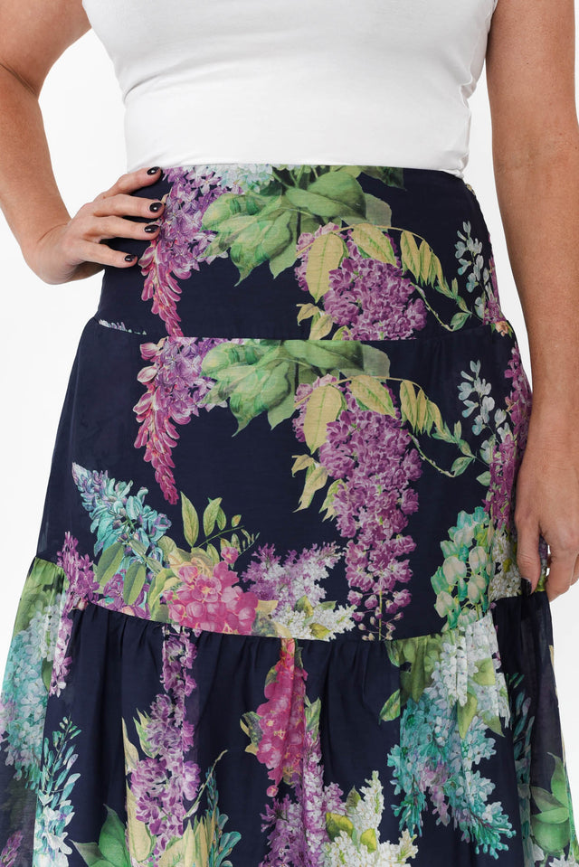 Bahia Navy Wisteria Cotton Silk Skirt image 5