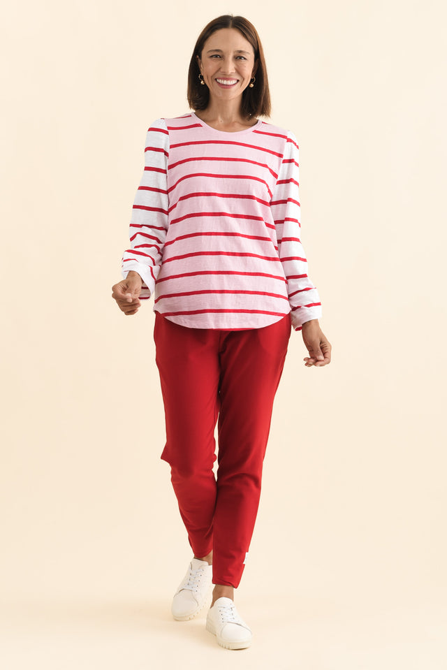 Baia Pink Stripe Cotton Long Sleeve Tee,Brunette model,alt text|model:Cara image 7