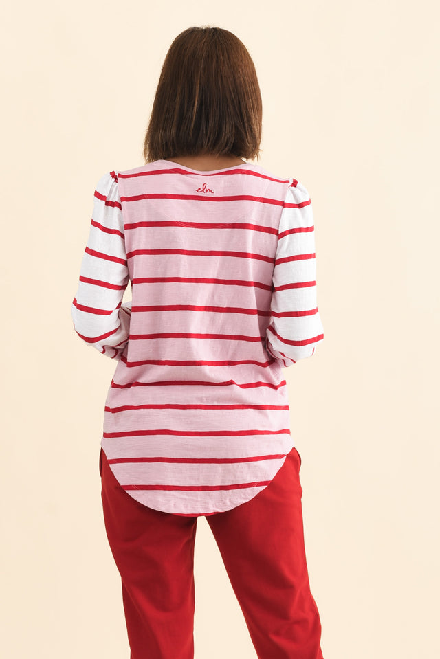 Baia Pink Stripe Cotton Long Sleeve Tee,Brunette model,alt text|model:Cara image 5