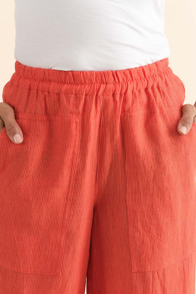 Balfour Orange Stripe Linen Pants,Detail,Brunette model,alt text|model:Cara image 5