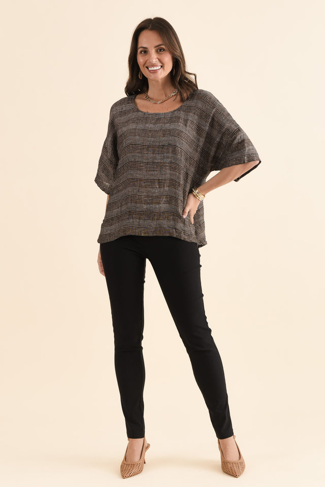 Barbara Charcoal Stripe Linen Top,Full Body,Brunette model,alt text|model:MJ image 6