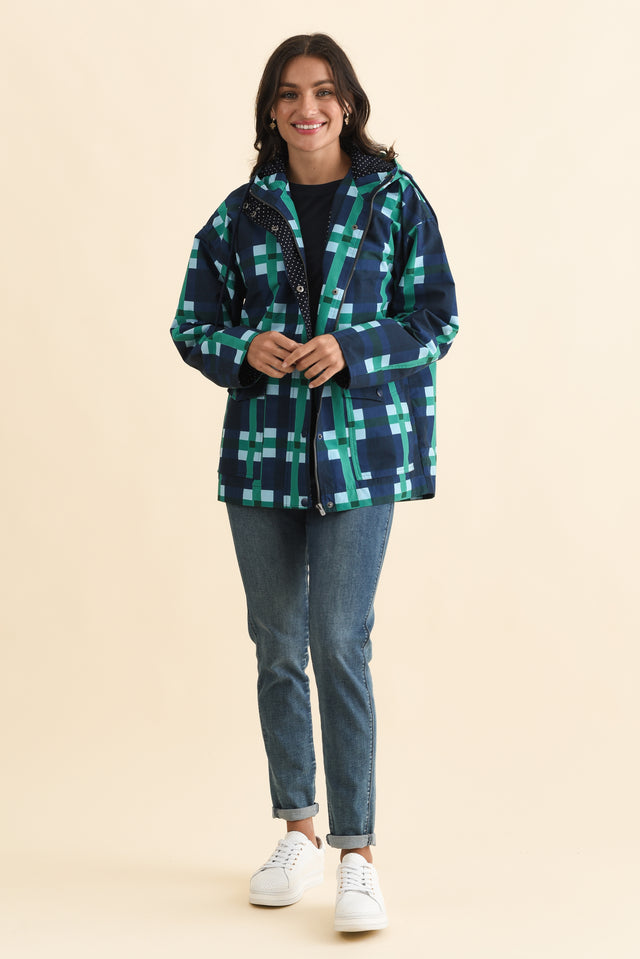 Bari Navy Check Raincoat,Brunette model,alt text|model:Brontie image 7