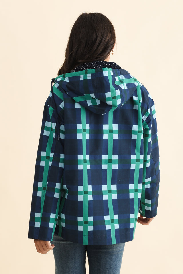 Bari Navy Check Raincoat,Brunette model,alt text|model:Brontie image 5