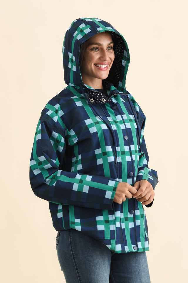 Bari Navy Check Raincoat,Brunette model,alt text|model:Brontie image 4