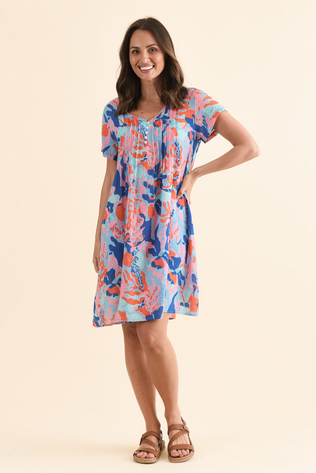 Barry Blue Watercolour Cotton Button Dress,Full Body,Brunette model,alt text|model:MJ image 6