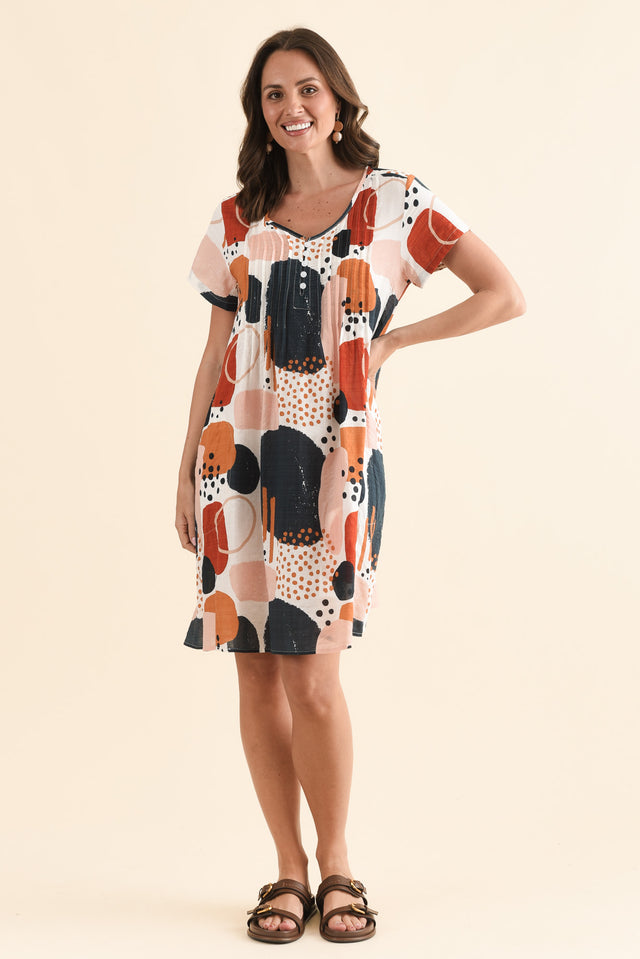 Barry Rust Geo Cotton Button Dress,Front,Brunette model,alt text|model:MJ image 1