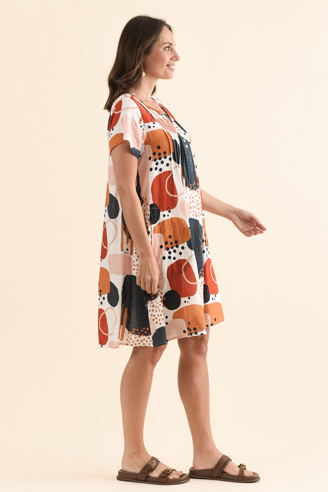 Barry Rust Geo Cotton Button Dress,Side,Brunette model,alt text|model:MJ image 3