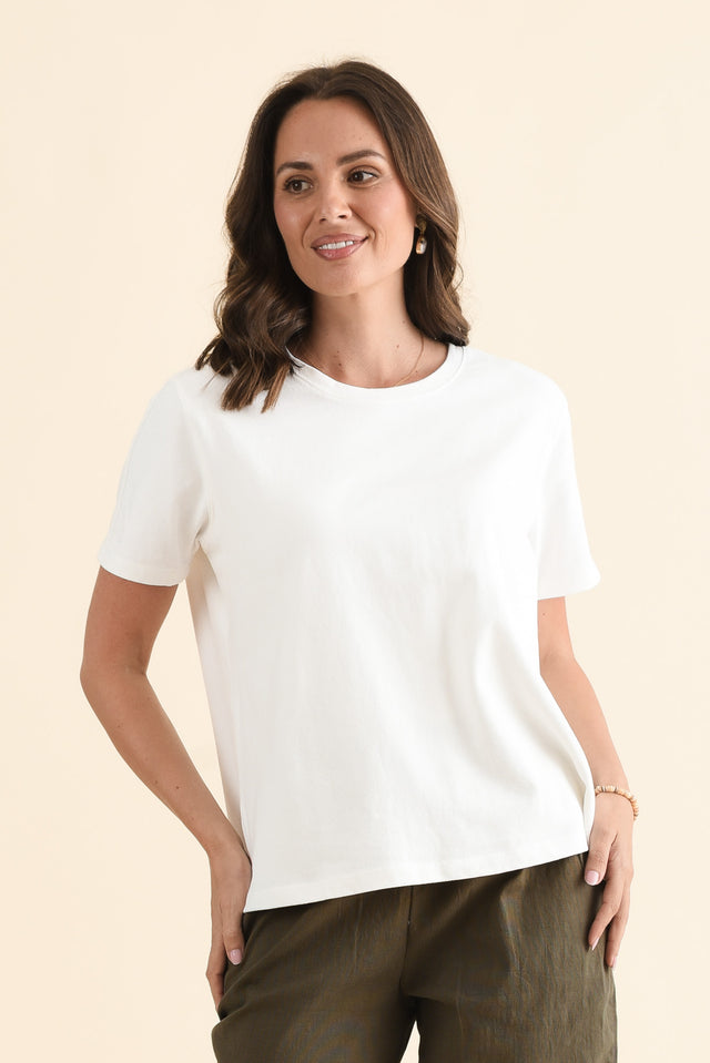 Base White Cotton Tee,Front,Brunette model,alt text|model:MJ image 1