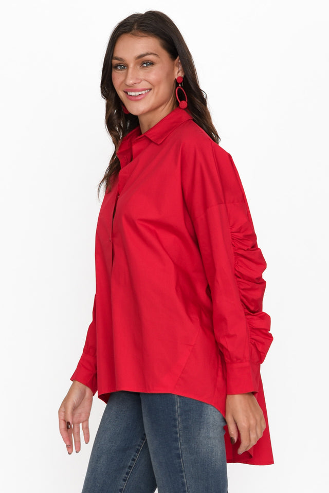 Bayliss Red Cotton Ruched Shirt