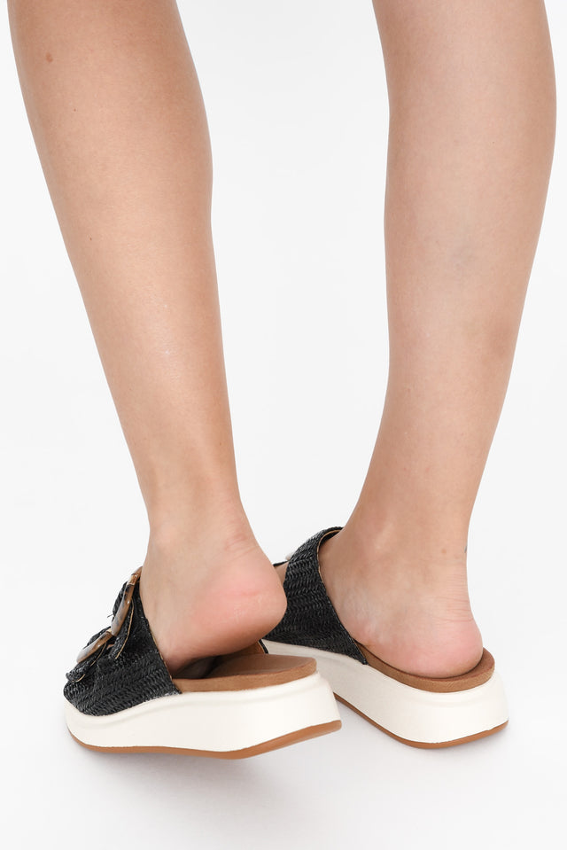 Beacon Black Raffia Platform Slide