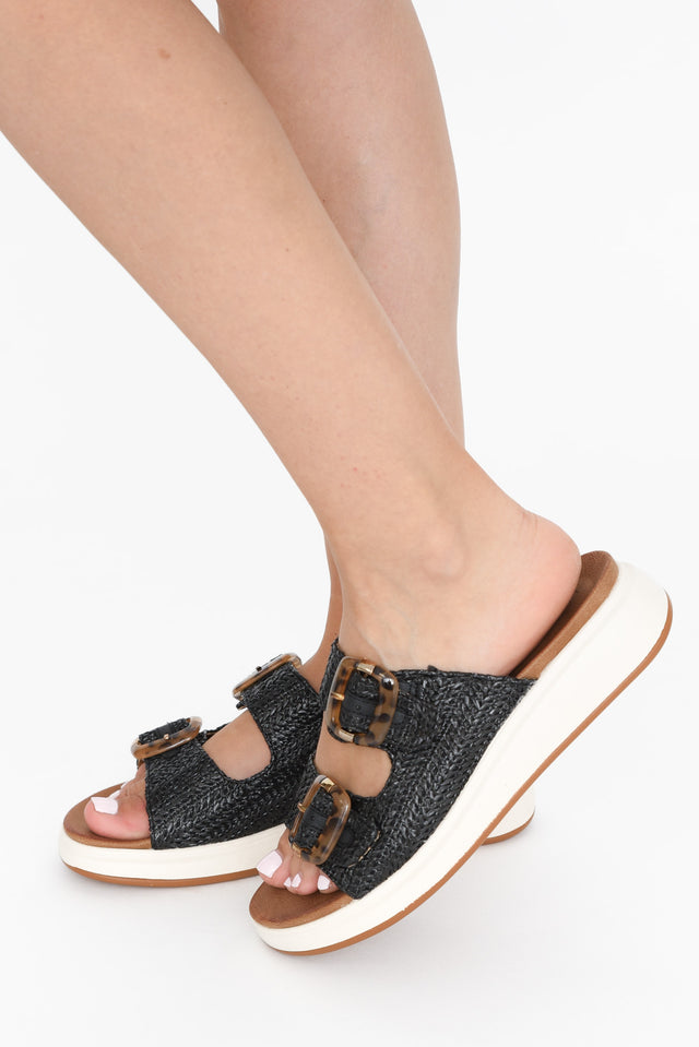 Beacon Black Raffia Platform Slide image 3