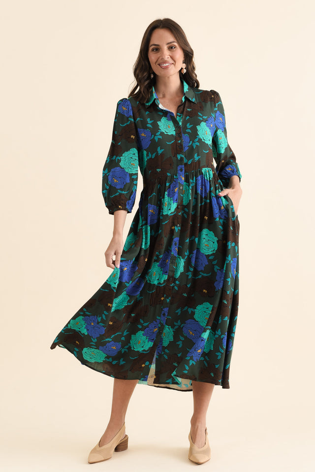 Beacon Green Flower Tie Dress,brunette model,Full Outfit,alt text|model:MJ image 2
