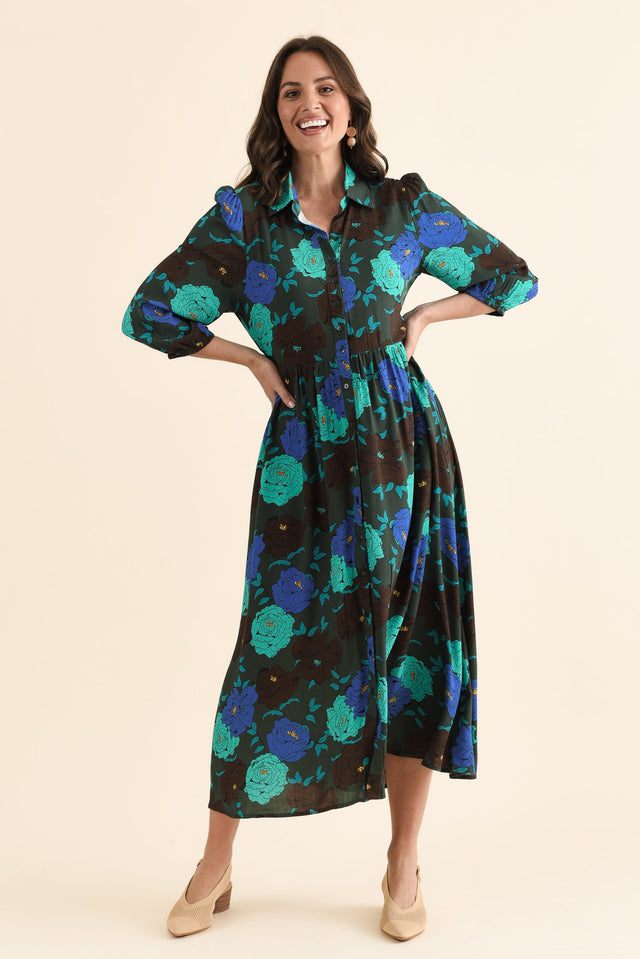 Beacon Green Flower Tie Dress,brunette model,Full Outfit,alt text|model:MJ image 6