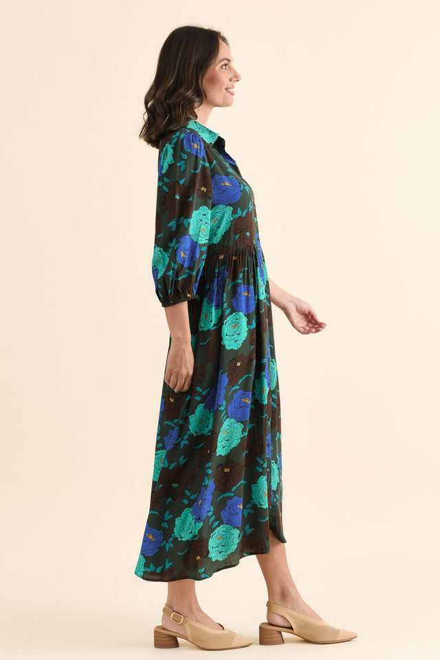 Beacon Green Flower Tie Dress,brunette model,Side of Outfit,alt text|model:MJ image 3