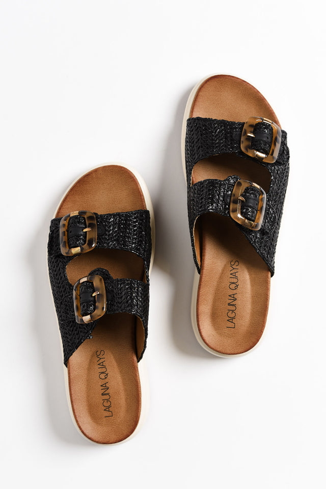 Beacon Black Raffia Platform Slide