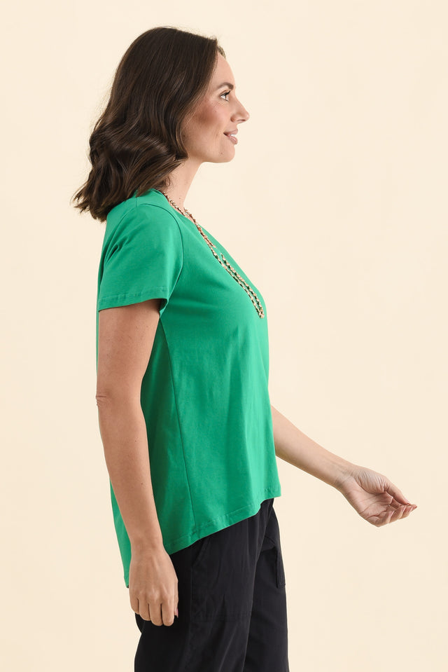 Beau Green Cotton Tee,Side,Brunette model,alt text|model:MJ image 4