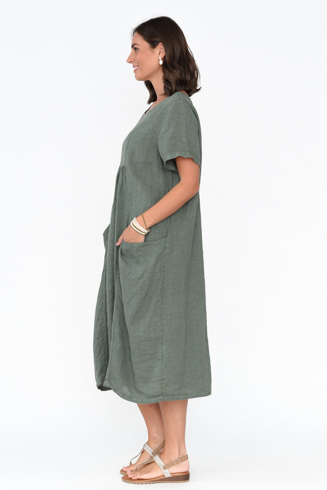 Beckett Khaki Linen Pocket Dress image 3