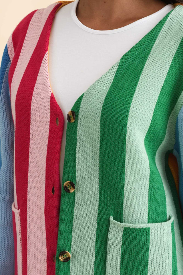 Belair Multi Stripe Cotton Cardigan,Brunette model,alt text|model:Brontie image 6