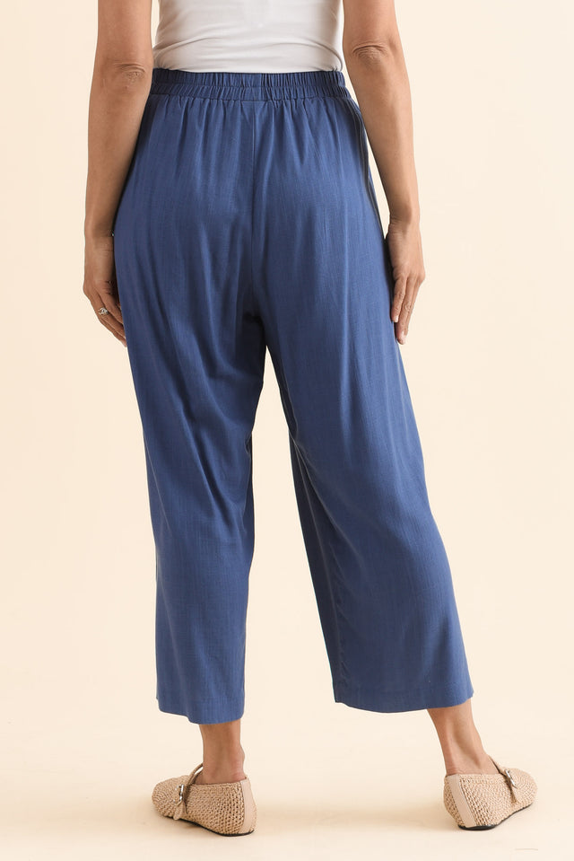 Belinda Blue Linen Blend Cropped Pants,Back,Brunette model,alt text|model:Cara image 6