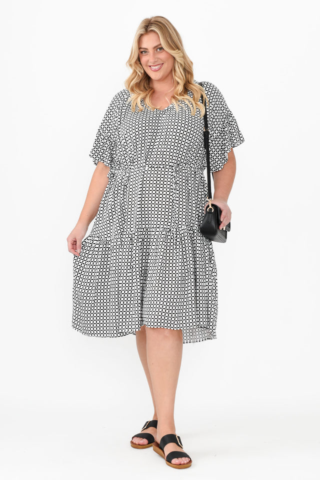 Bella Black Geo Flutter Sleeve Dress