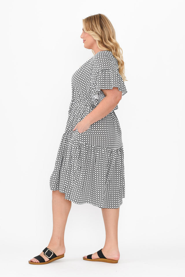 Bella Black Geo Flutter Sleeve Dress