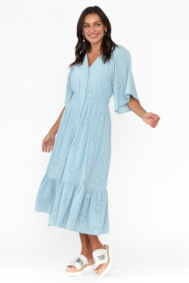 Bella Blue Cotton Embroidered Dress thumbnail 1