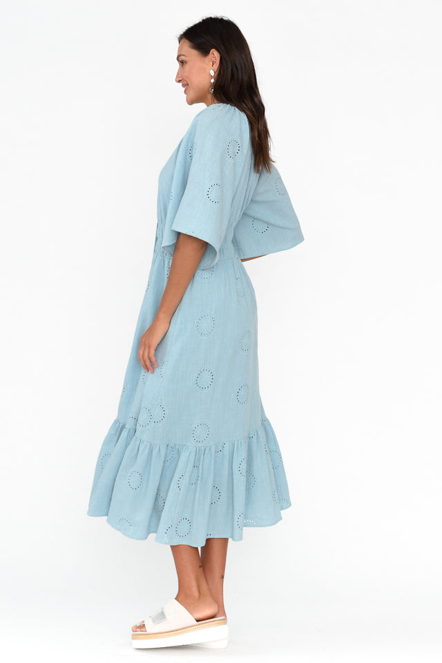 Bella Blue Cotton Embroidered Dress image 3