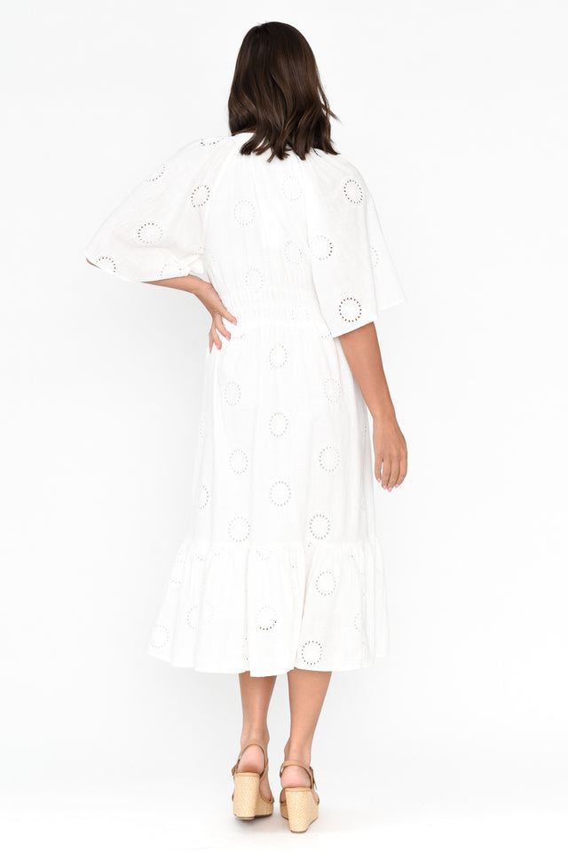 Bella White Cotton Embroidered Dress