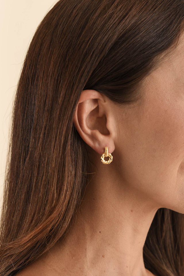 Bellae Gold Twisted Hoop Drop Earrings