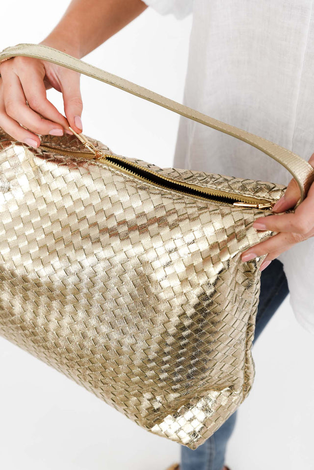 Benita Gold Weave Slouch Handbag