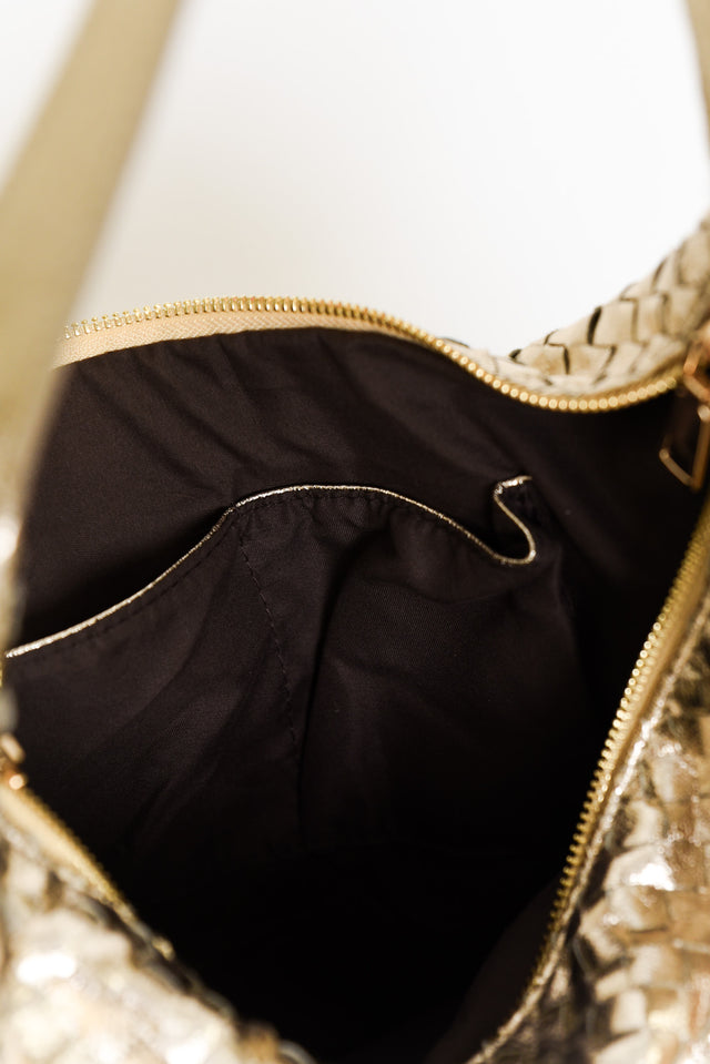 Benita Gold Weave Slouch Handbag