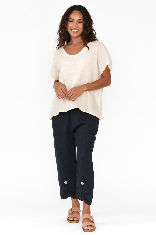 Isolara Navy Linen Gathered Pants image 6