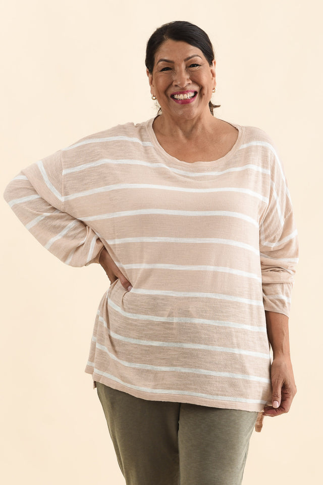 Berlin White Stripe Cotton Blend Knit Top,Brunette model,alt text|model:Pilita image 9