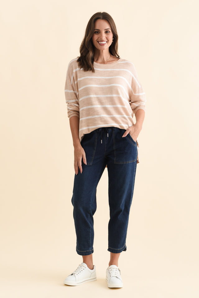 Berlin White Stripe Cotton Blend Knit Top,Brunette model,alt text|model:MJ image 4