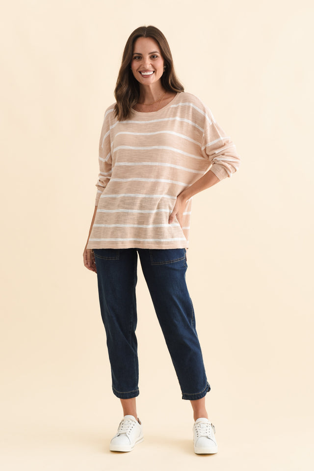 Berlin White Stripe Cotton Blend Knit Top,Brunette model,alt text|model:MJ image 8