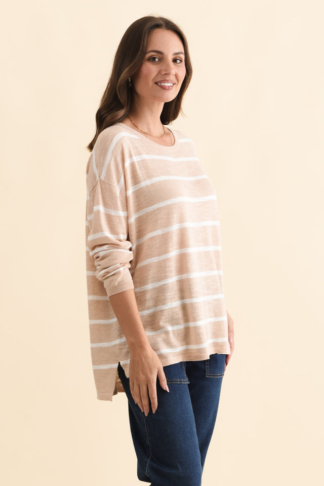 Berlin White Stripe Cotton Blend Knit Top,Brunette model,alt text|model:MJ image 5