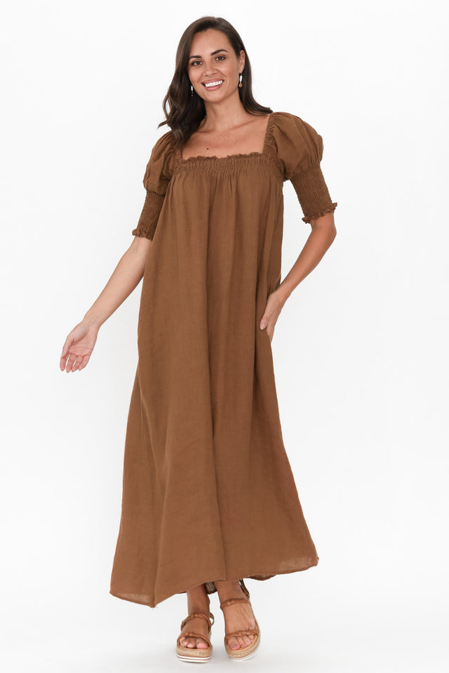 Bethania Mocha Linen Dress