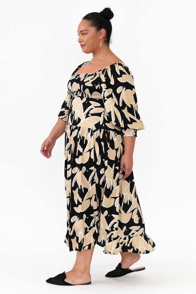 Beverly Black Abstract Shirred Tier Dress image 8