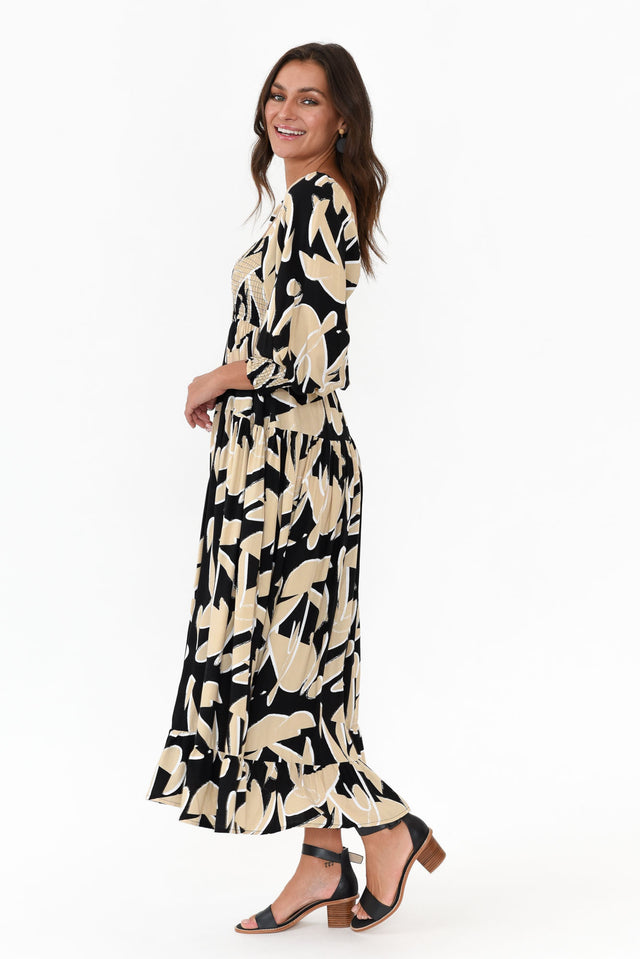 Beverly Black Abstract Shirred Tier Dress image 5