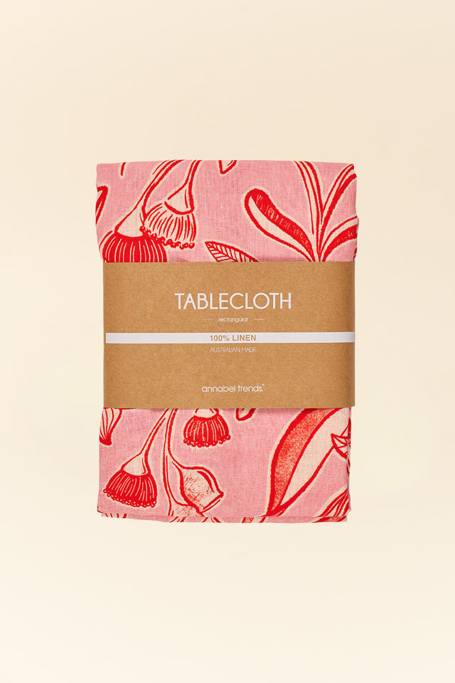 Red Trailing Natives Linen Tablecloth
