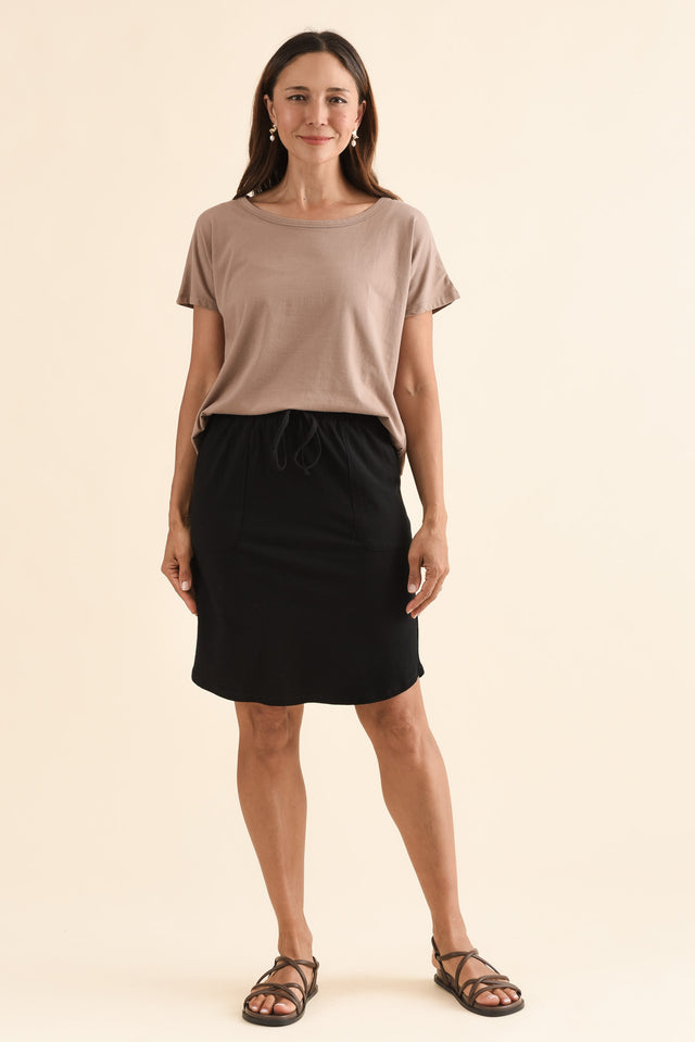 Black Cotton Drawstring Skirt,Full Body,Brunette model,alt text|model:Cara image 9