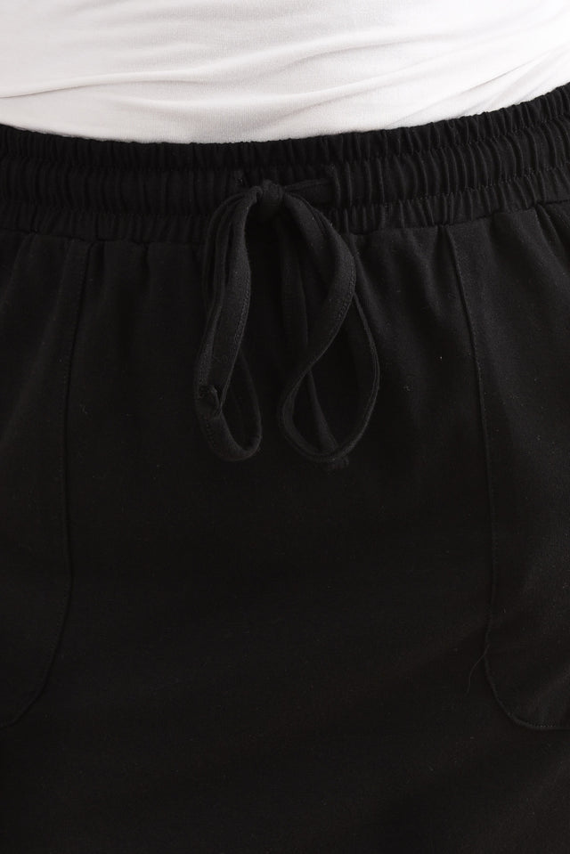 Black Cotton Drawstring Skirt,Detail,Brunette model,alt text|model:Cara image 8