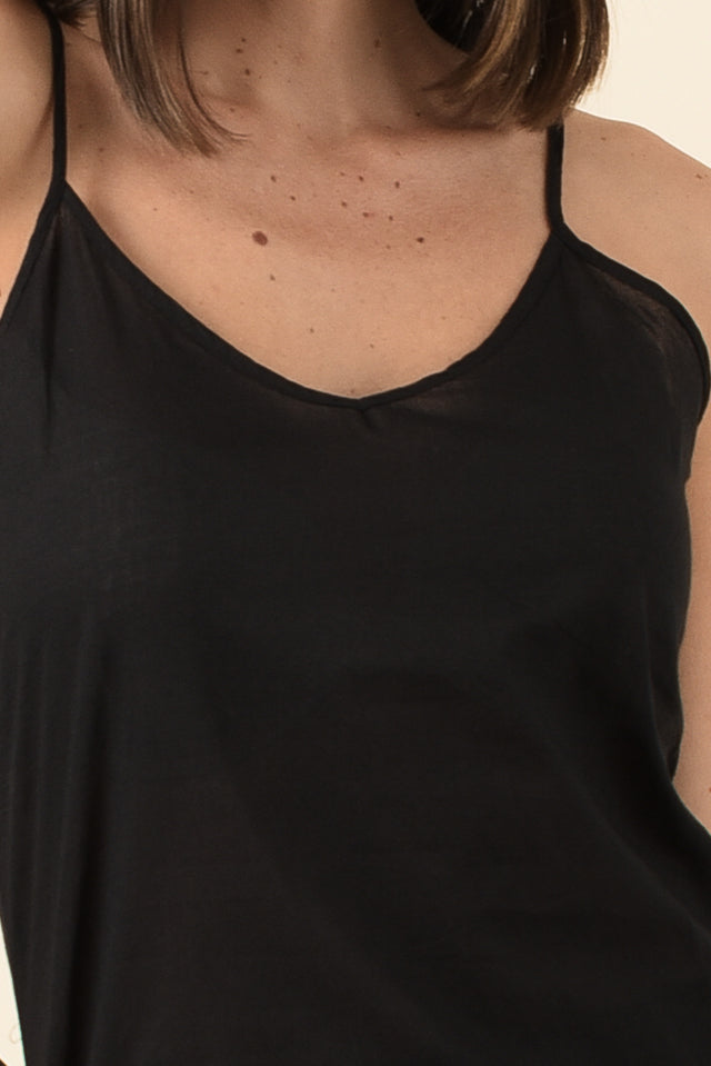 Black Cotton Slip Cami,Brunette model,alt text|model:MJ image 5