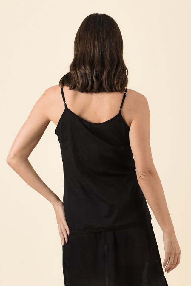 Black Cotton Slip Cami,Brunette model,alt text|model:MJ image 4